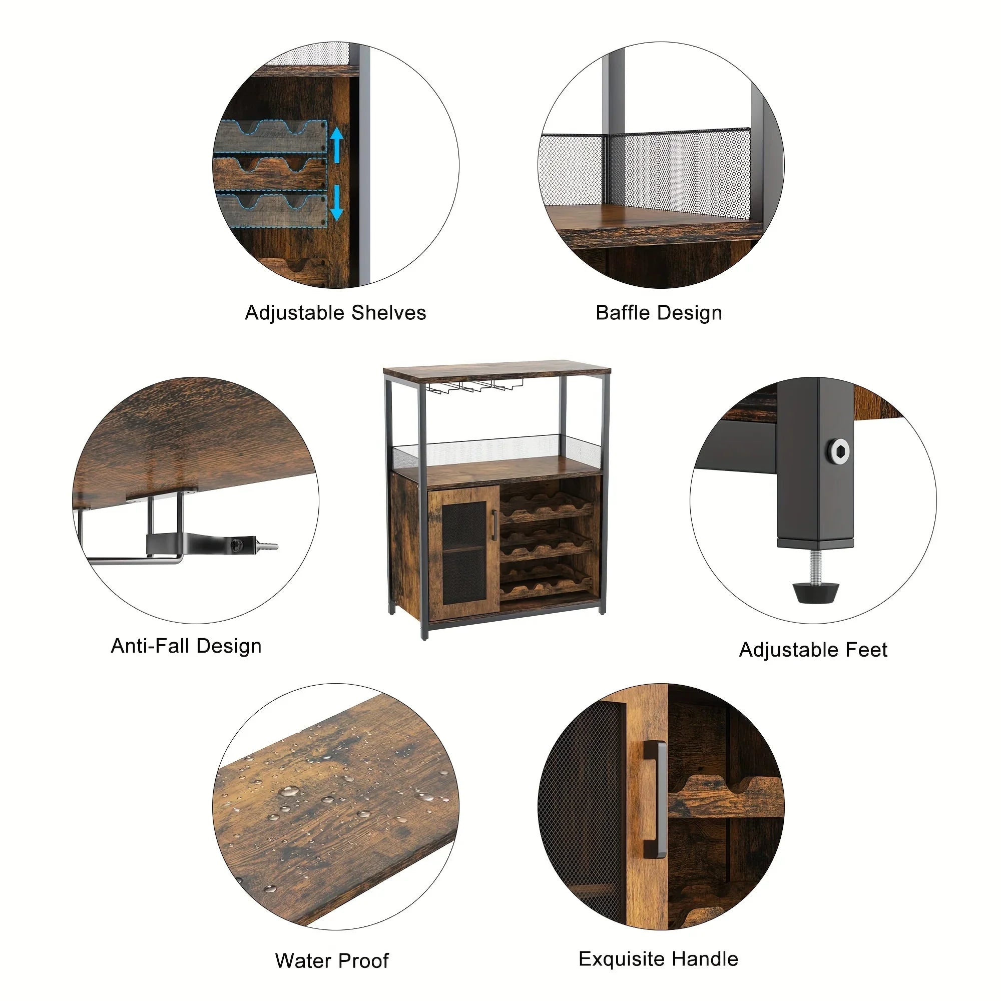 [Industrial Wine Bar Cabinet] 3-Tier Industrial Wine Bar Cabinet with Detachable 12-Bottle Rack | Adjustable Glass Holder, Mesh Door Storage, Metal Sideboard Buffet Cabinet with Shelves, Drawer - Easy Assembly for Home Bar, K House Of Avana