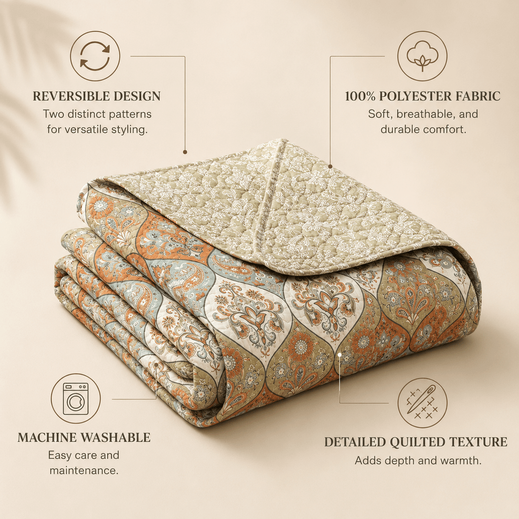 DaDa Bedding Bohemian Floral Paisley Garden Coral Teal Quilted Bedspread Set (LH1403)
