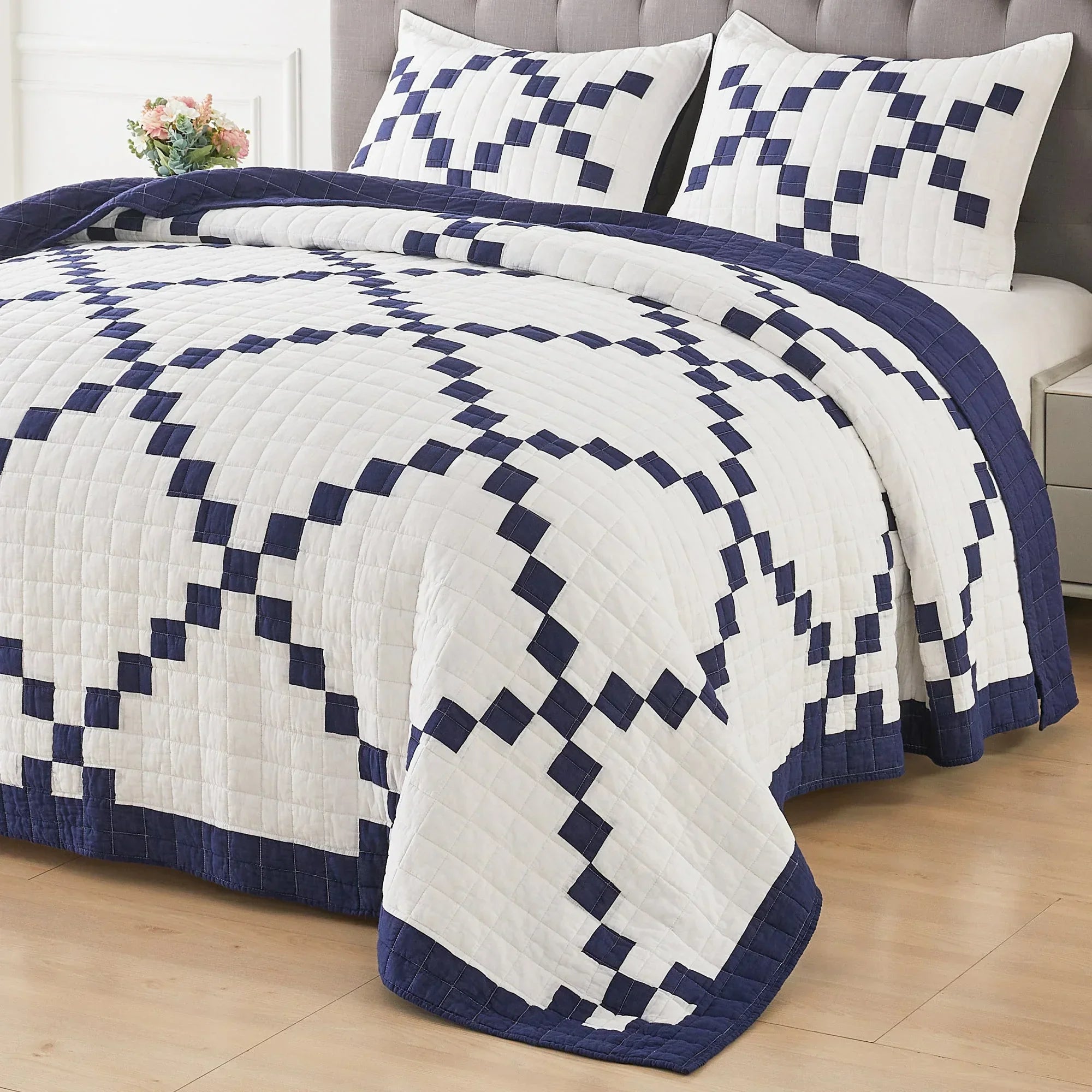 Irish Chain Patchwork Cotton Quilt Set Mélange Home