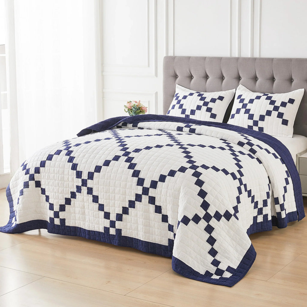 Irish Chain Patchwork Cotton Quilt Set Mélange Home
