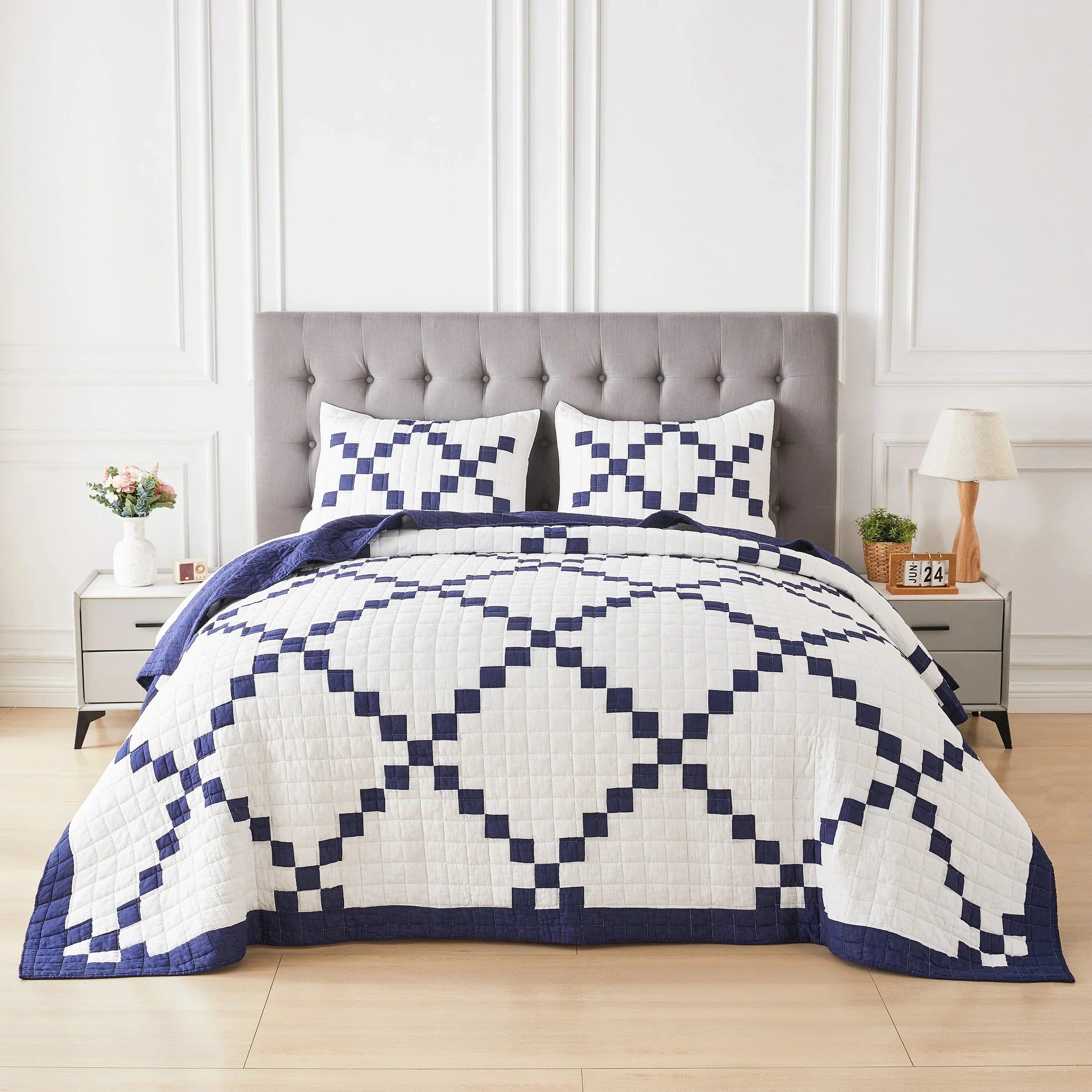 Irish Chain Patchwork Cotton Quilt Set Mélange Home
