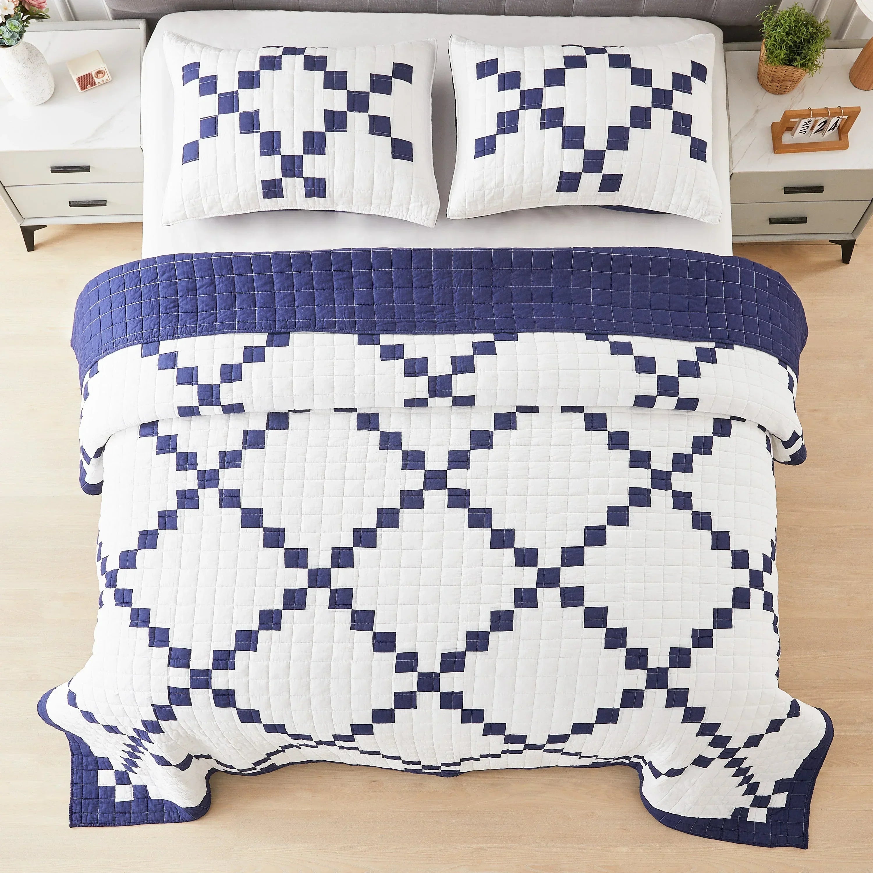Irish Chain Patchwork Cotton Quilt Set Mélange Home