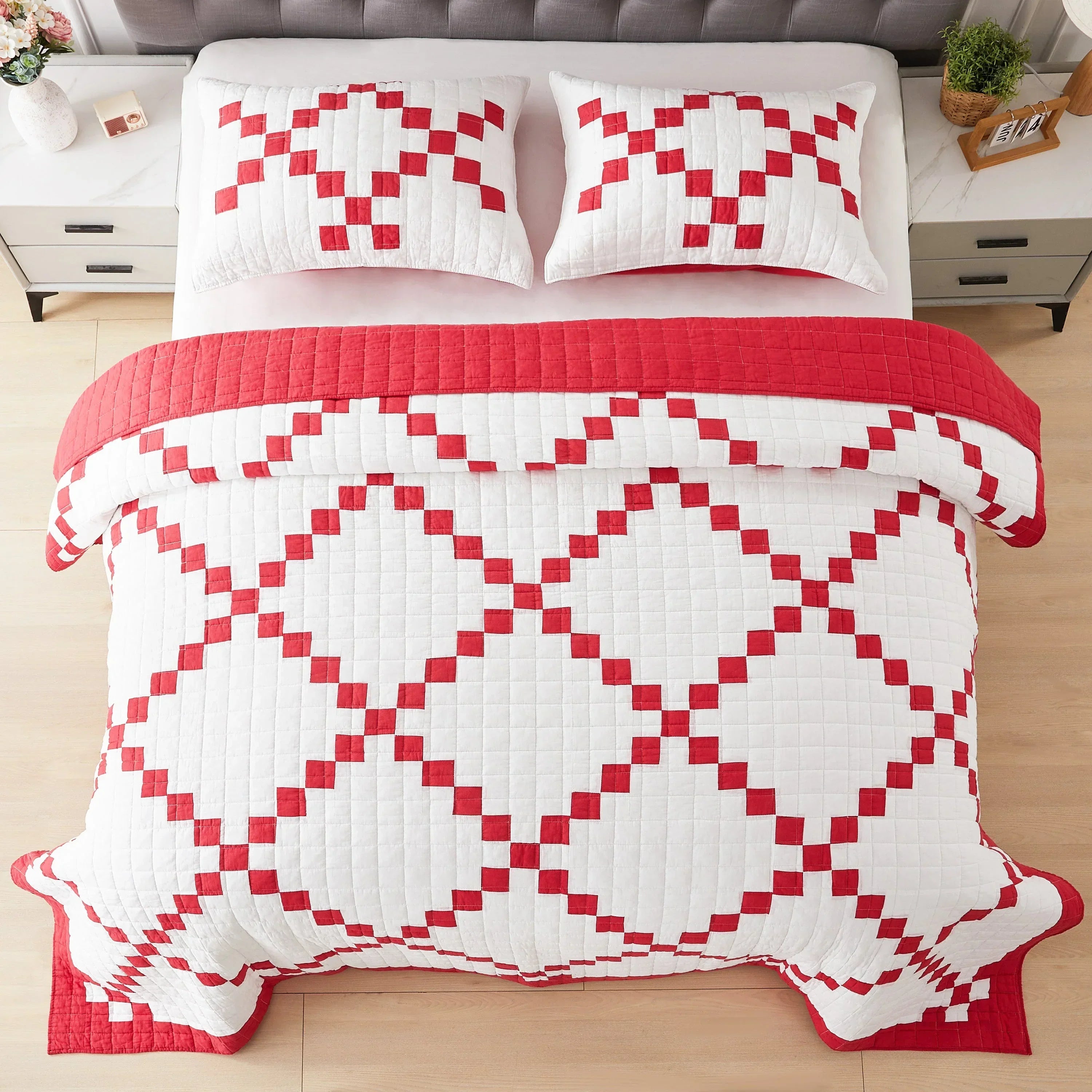 Irish Chain Patchwork Cotton Quilt Set Mélange Home