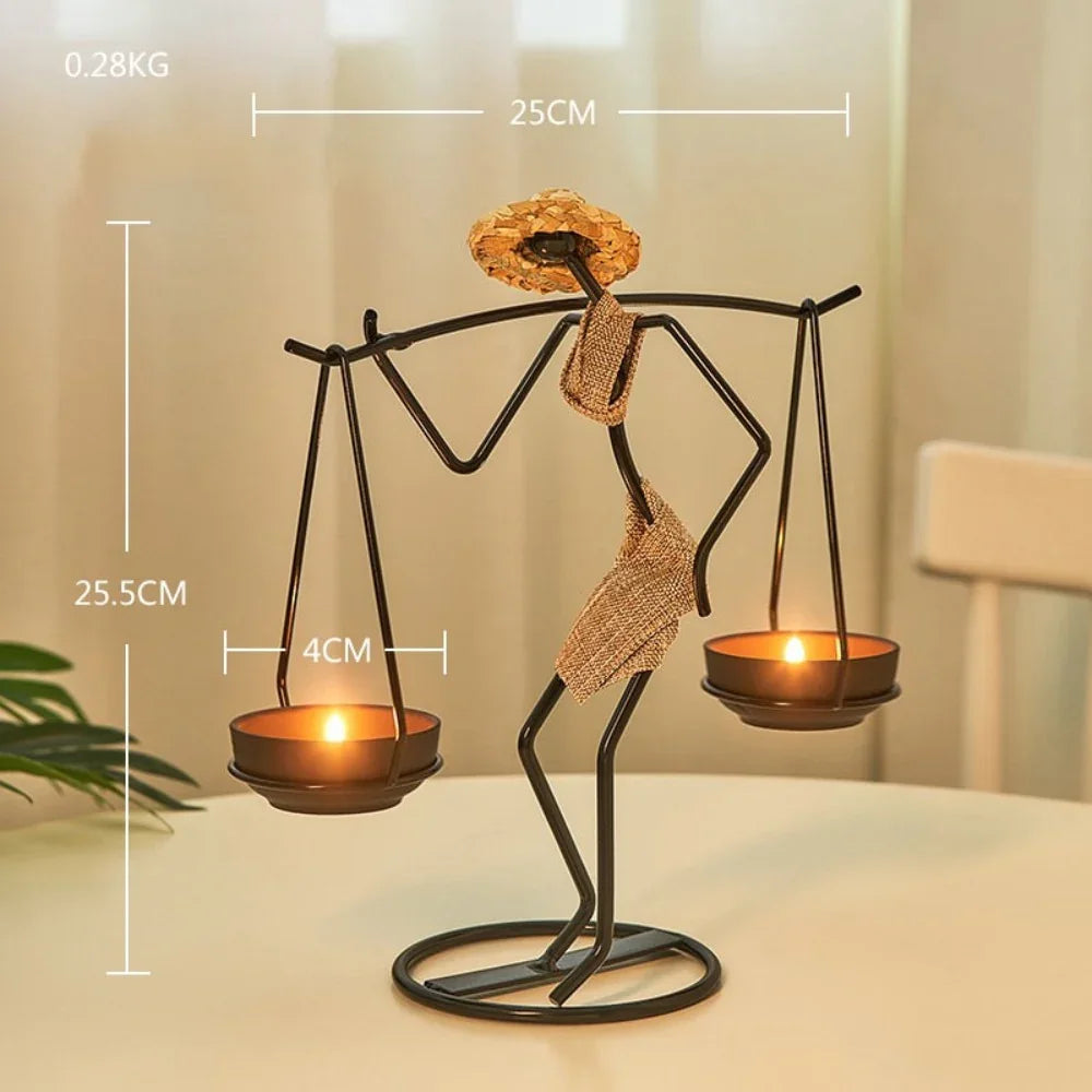 Iron candle holder in rustic brown, unique geometric design - House of Avana