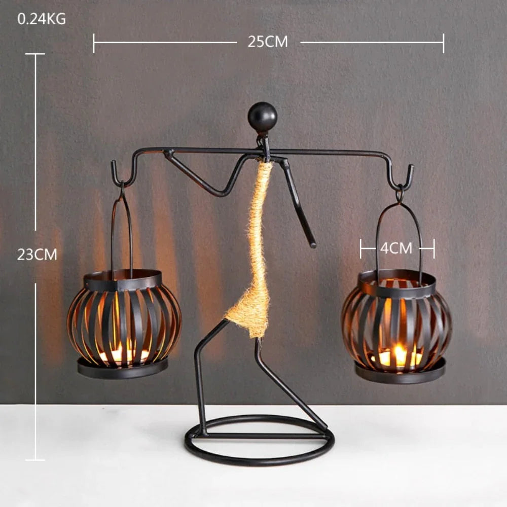 Iron candle holder in rustic brown, unique geometric design - House of Avana