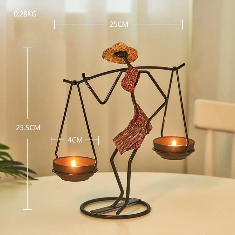 Iron candle holder in rustic brown, unique geometric design - House of Avana