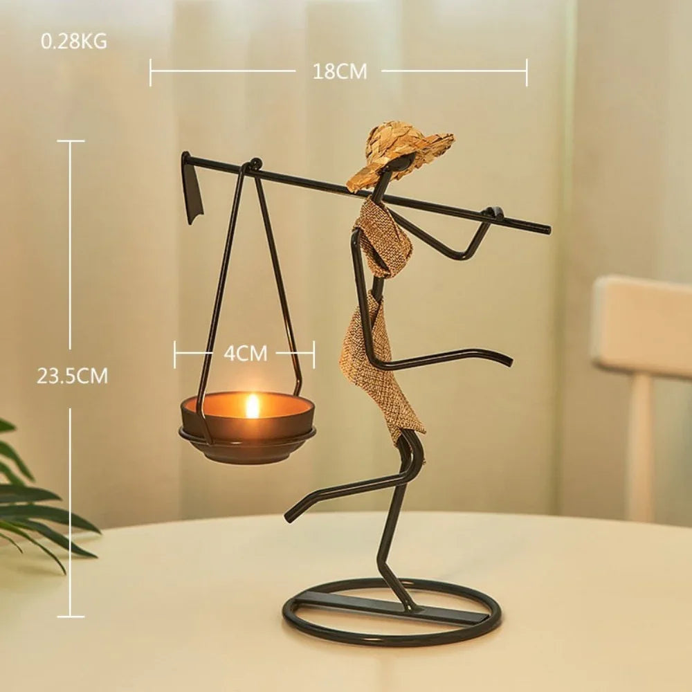 Iron candle holder in rustic brown, unique geometric design - House of Avana