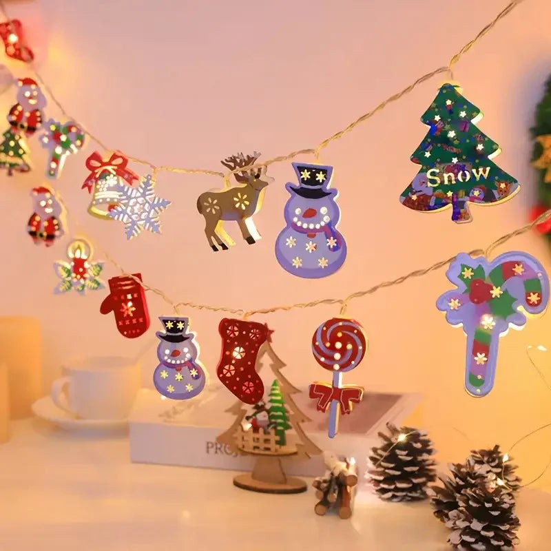 Christmas LED String Lights Decor, Cartoon Santa Claus, Christmas Tree, Bells, Reindeer, Snowman Designs, Iron Material, Indoor Holiday Lighting with Battery Power (Batteries Not Included), for Home, Party, Bedroom, and Festi House Of Avana [[SKU:HOA-GDN-404]]