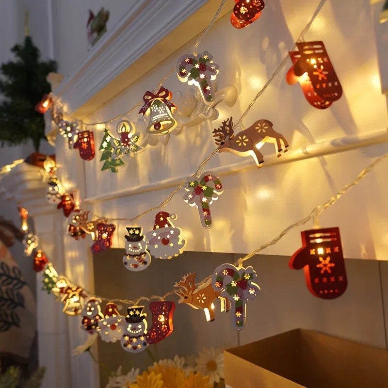 Christmas LED String Lights Decor, Cartoon Santa Claus, Christmas Tree, Bells, Reindeer, Snowman Designs, Iron Material, Indoor Holiday Lighting with Battery Power (Batteries Not Included), for Home, Party, Bedroom, and Festi House Of Avana [[SKU:HOA-GDN-404]]