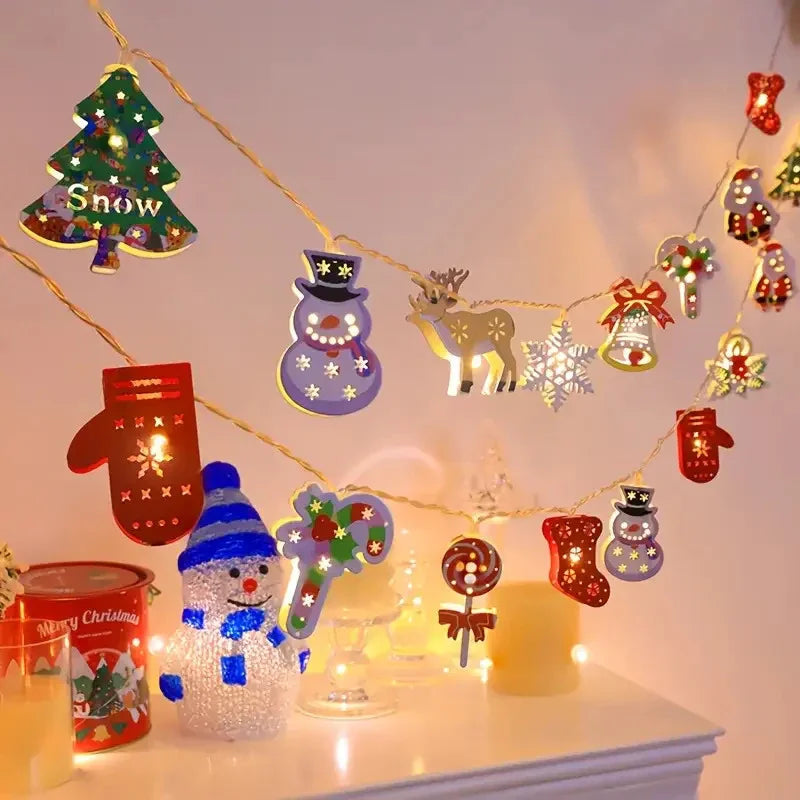 Christmas LED String Lights Decor, Cartoon Santa Claus, Christmas Tree, Bells, Reindeer, Snowman Designs, Iron Material, Indoor Holiday Lighting with Battery Power (Batteries Not Included), for Home, Party, Bedroom, and Festi House Of Avana [[SKU:HOA-GDN-404]]