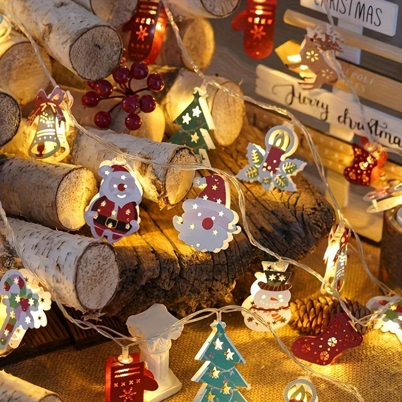 Christmas LED String Lights Decor, Cartoon Santa Claus, Christmas Tree, Bells, Reindeer, Snowman Designs, Iron Material, Indoor Holiday Lighting with Battery Power (Batteries Not Included), for Home, Party, Bedroom, and Festi House Of Avana [[SKU:HOA-GDN-404]]