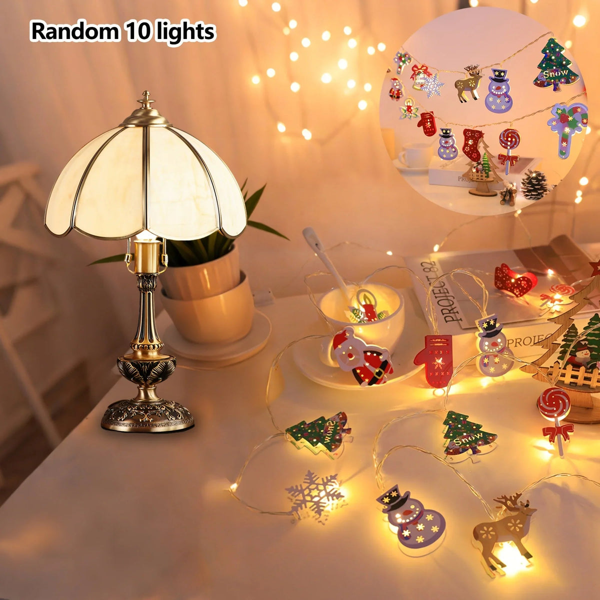 Christmas LED String Lights Decor, Cartoon Santa Claus, Christmas Tree, Bells, Reindeer, Snowman Designs, Iron Material, Indoor Holiday Lighting with Battery Power (Batteries Not Included), for Home, Party, Bedroom, and Festi House Of Avana [[SKU:HOA-GDN-404-A]]