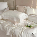 Isabelle Silky Cottage Ruffled Bedding Set / White Ever Lasting