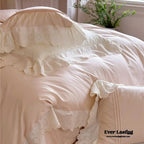Isabelle Silky Cottage Ruffled Bedding Set / White Ever Lasting