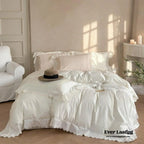 Isabelle Silky Cottage Ruffled Bedding Set / White Ever Lasting