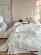 Isabelle Silky Cottage Ruffled Bedding Set / White Ever Lasting