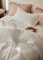 Isadora Lace Ruffle Double Gauze Bedding Set / Brown Ever Lasting