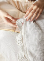 Isadora Lace Ruffle Double Gauze Bedding Set / Brown Ever Lasting