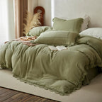 Isadora Lace Ruffle Double Gauze Bedding Set / Brown Ever Lasting