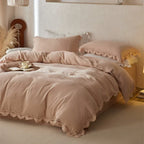 Isadora Lace Ruffle Double Gauze Bedding Set / Brown Ever Lasting