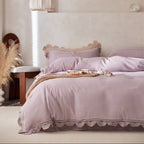 Isadora Lace Ruffle Double Gauze Bedding Set / Brown Ever Lasting