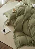 Isadora Lace Ruffle Double Gauze Bedding Set / Green Ever Lasting