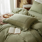 Isadora Lace Ruffle Double Gauze Bedding Set / Green Ever Lasting