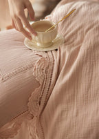 Isadora Lace Ruffle Double Gauze Bedding Set / Green Ever Lasting