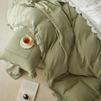 Isadora Lace Ruffle Double Gauze Bedding Set / Green Ever Lasting