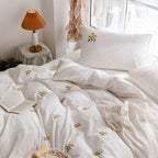 Isla White Floral Embroidered Bedding Set / Sunflower Ever Lasting