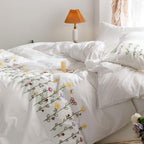 Isla White Floral Embroidered Bedding Set / Sunflower Ever Lasting