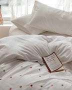 Isla White Floral Embroidered Bedding Set / Sunflower Ever Lasting
