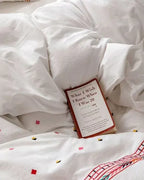 Isla White Floral Embroidered Bedding Set / Sunflower Ever Lasting