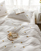 Isla White Floral Embroidered Bedding Set / Sunflower Ever Lasting