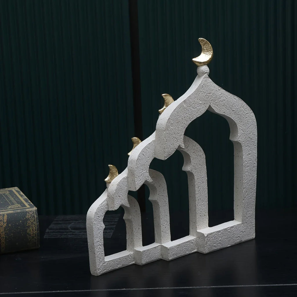 1pc Islamic Middle Eastern Architectural Ornament - Ramadan & Eid al-Fitr Decoration, Hand-Like Resin Miniature Dome & Minaret for, Tabletop, Shelf - Arabic Calligraphy-Inspired Cultural Accent Piece (Compatible with Islamic House Of Avana