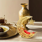 Islamic Ramadan & Eid Serving Tray - Crescent Moon & Star Design with Intricate Lattice Pattern, Durable Iron Construction, Perfect for Iftar Party, Dessert Display, And Table Decor, Ramadan Decorations House Of Avana