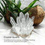 Clear glass tea light candle with coconut-soy wax and crystal, soft glow - House of Avana