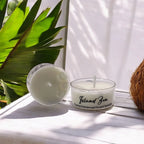 Clear glass tea light candle with coconut-soy wax and crystal, soft glow - House of Avana