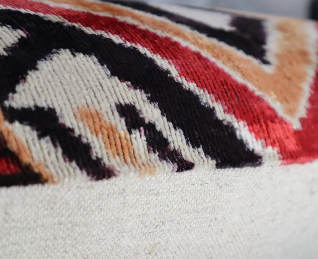 Canvello Geometric Orange Ivory Handmade 16x24 Silk Velvet Pillow, Organic Veg Dyed, Down/feather... - House Of Avana