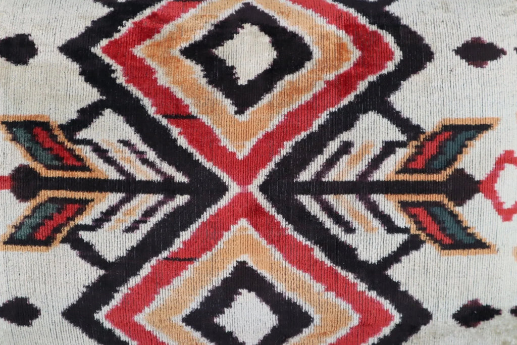 Canvello Geometric Orange Ivory Handmade 16x24 Silk Velvet Pillow, Organic Veg Dyed, Down/feather... - House Of Avana