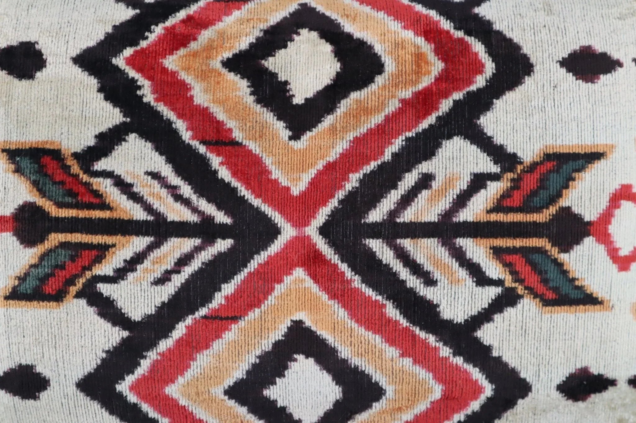 Canvello Geometric Orange Ivory Handmade 16x24 Silk Velvet Pillow, Organic Veg Dyed, Down/feather... - House Of Avana