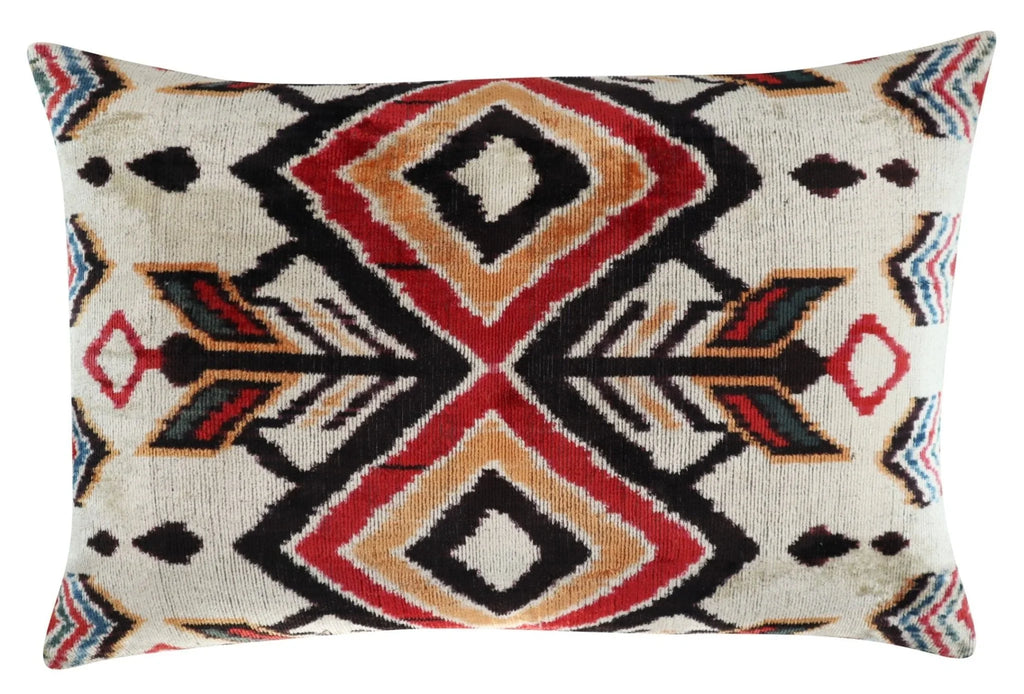 Canvello Geometric Orange Ivory Handmade 16x24 Silk Velvet Pillow, Organic Veg Dyed, Down/feather... - House Of Avana