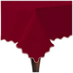 Scallop Embroidery Sateen Cotton Solid Table Cloth - Burgundy PushpLinen