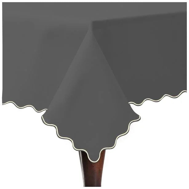 Scallop Embroidery Sateen Cotton Solid Table Cloth - Dark Grey PushpLinen
