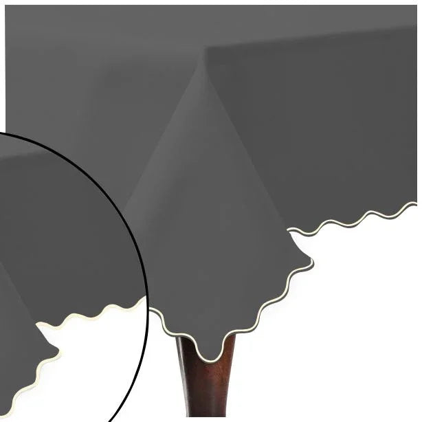 Scallop Embroidery Sateen Cotton Solid Table Cloth - Dark Grey PushpLinen