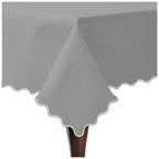 Scallop Embroidery Sateen Cotton Solid Table Cloth - Light Grey PushpLinen