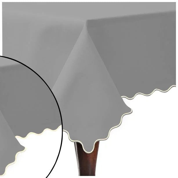 Scallop Embroidery Sateen Cotton Solid Table Cloth - Light Grey PushpLinen
