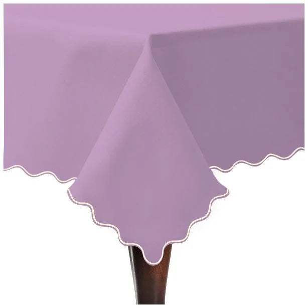 Scallop Embroidery Sateen Cotton Solid Table Cloth - Lilac PushpLinen