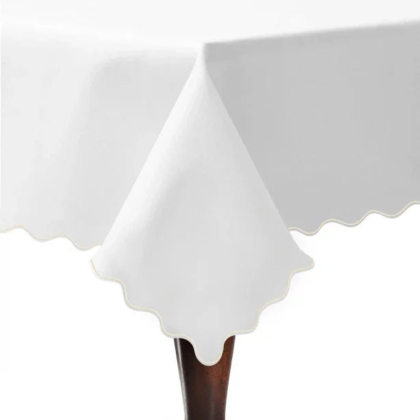 Scallop Embroidery Sateen Poly Cotton Solid Table Cloth PushpLinen