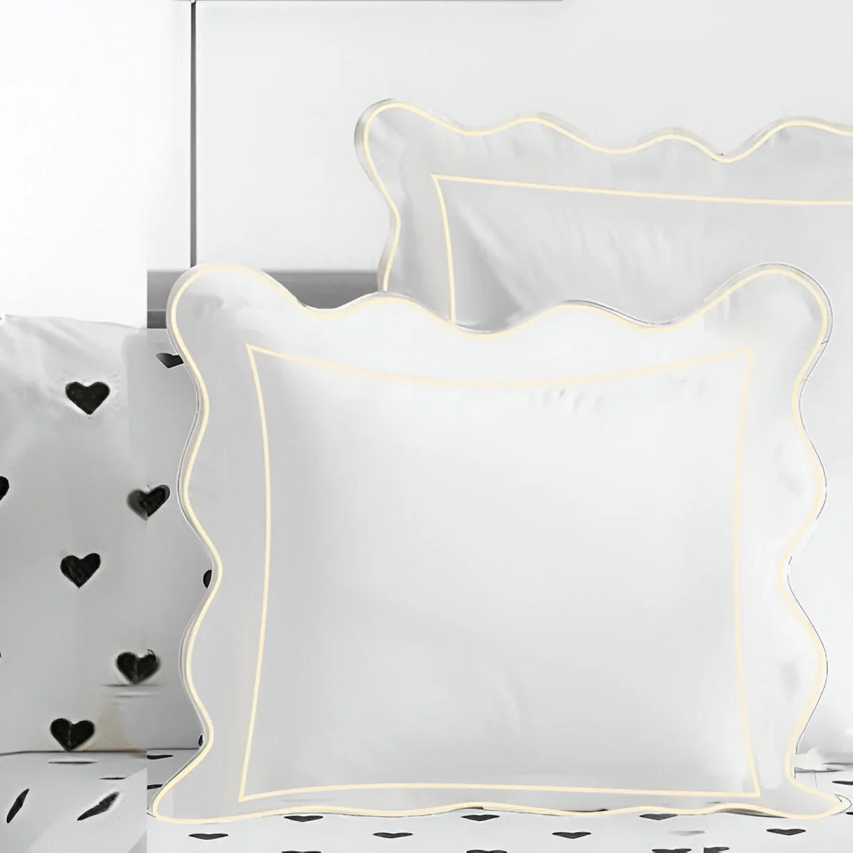 400TC Cotton Scallop Embroidery & Border Sateen Solid Euro Sham PushpLinen